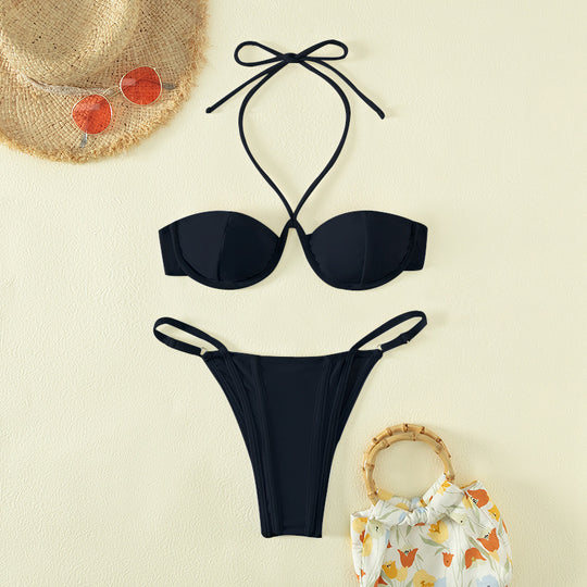 Damen Bandeau-Bikini mit stilvollem Tierdruck und raffinierter Schnürung R&B