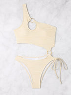 Damen Einteiler Badeanzug mit asymmetrischem Cut-Out und goldenen Akzenten R&B