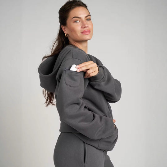 Damen sportlicher Fleece-Jogginganzug mit hochgeschlossenem Reißverschluss und elastischem Bund R&B