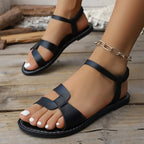 Damen elegante Flachsandalen mit dezentem Schleifen-Detail und verstellbarem Riemen R&B