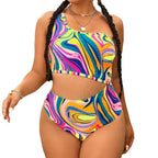 Damen einseitiger Bikini mit kreativen Farbverläufen
