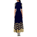 Damen Maxikleid mit kunstvollem Goldstickdesign und elegantem Zickzackmuster R&B