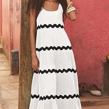 Damen Maxi Kleid mit lockerer Passform und Wellenmuster R&B