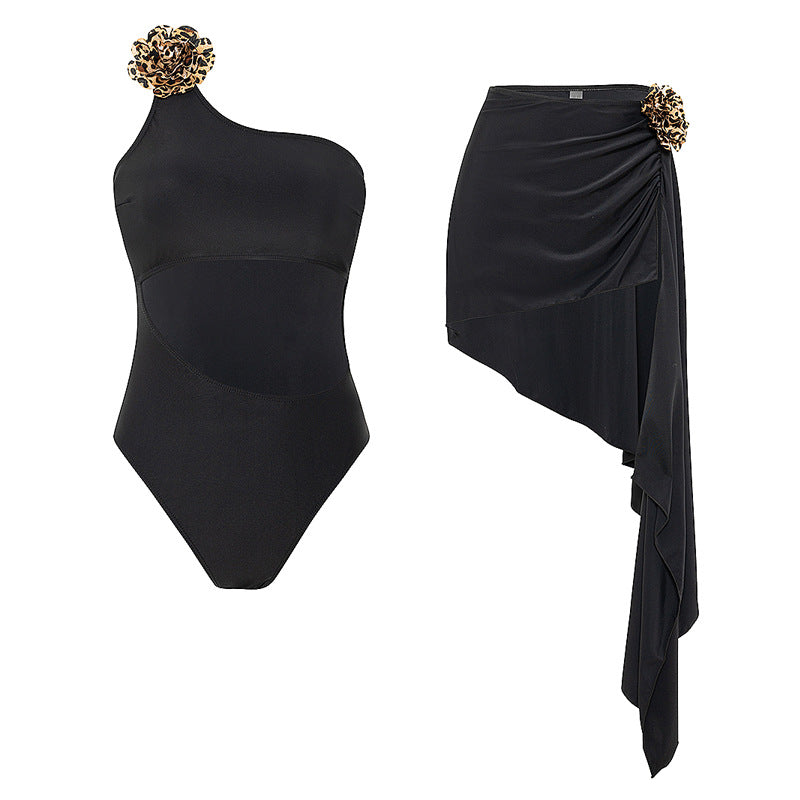 Damen Einteiler Badeanzug mit asymmetrischem Wickelrock R&B