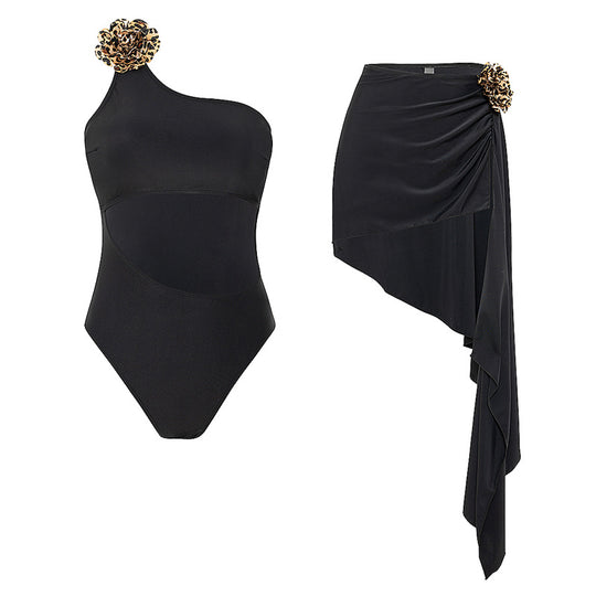 Damen Einteiler Badeanzug mit asymmetrischem Wickelrock R&B