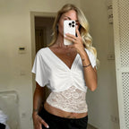 Damen elegantes Oberteil mit Spitze und Raffung R&B
