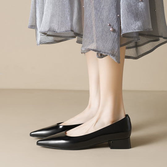 Damen elegante Ballerinas mit spitzem Zehenbereich und komfortablem Blockabsatz R&B