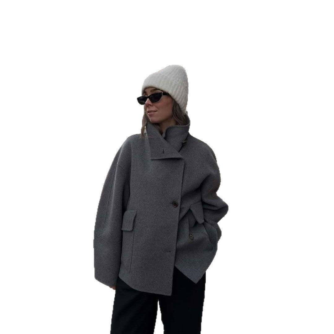 Damen Oversized Winterjacke mit hohem Kragen und Knopfverschluss R&B