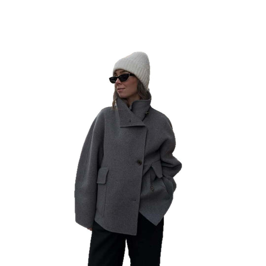 Damen Oversized Winterjacke mit hohem Kragen und Knopfverschluss R&B