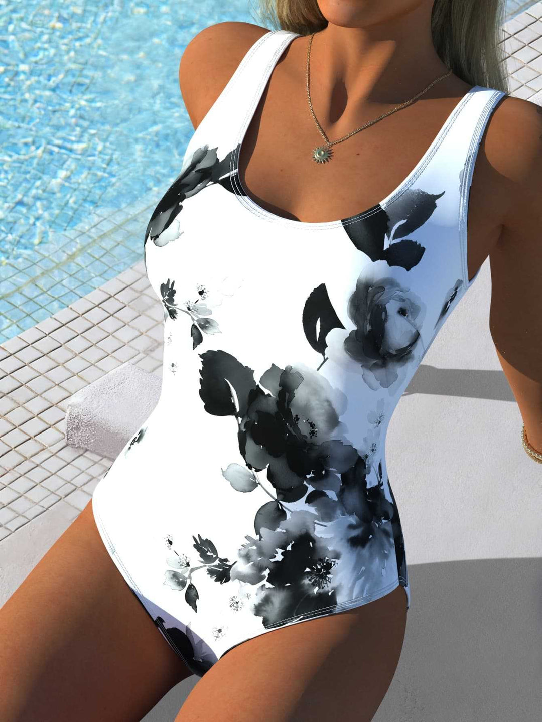 Damen Badeanzug mit kreativem Grafikdesign und hohem Beinausschnitt R&B