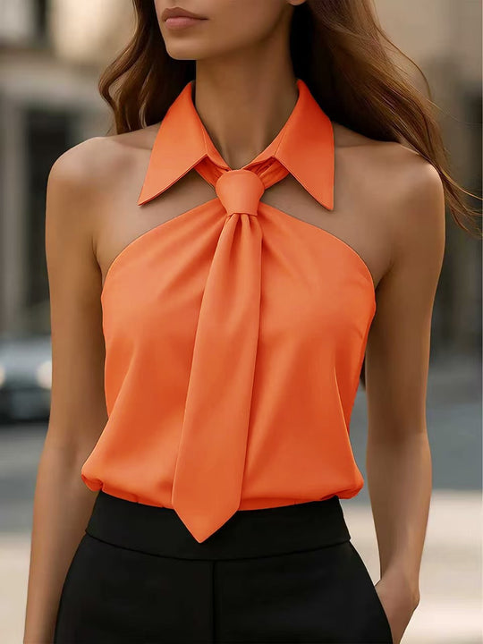 Damen Bluse mit elegante Kragen- und Bindebanddetail R&B