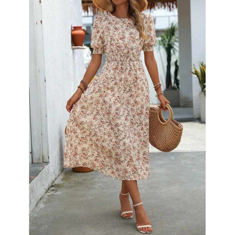Damen Leichtes Blumendruck Maxi Kleid mit Smock-Taille R&B