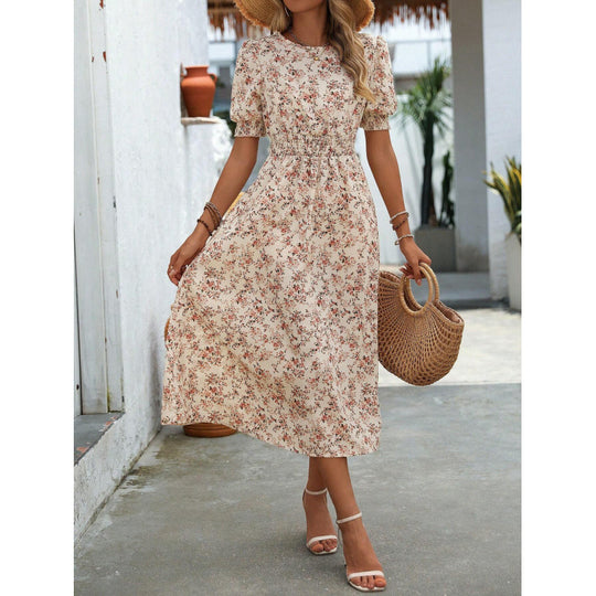 Damen Leichtes Blumendruck Maxi Kleid mit Smock-Taille R&B