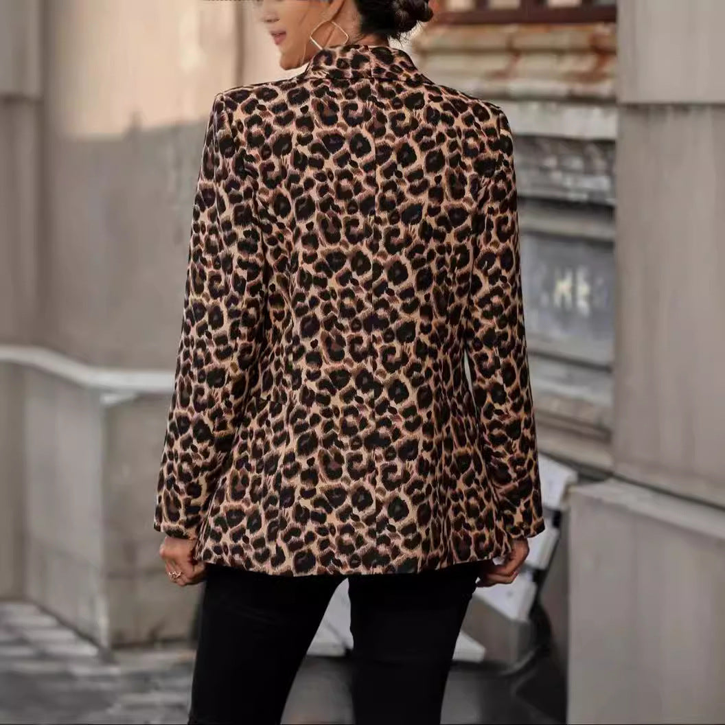 Damen modischer Blazer mit Leopardenmuster und taillierter Passform R&B