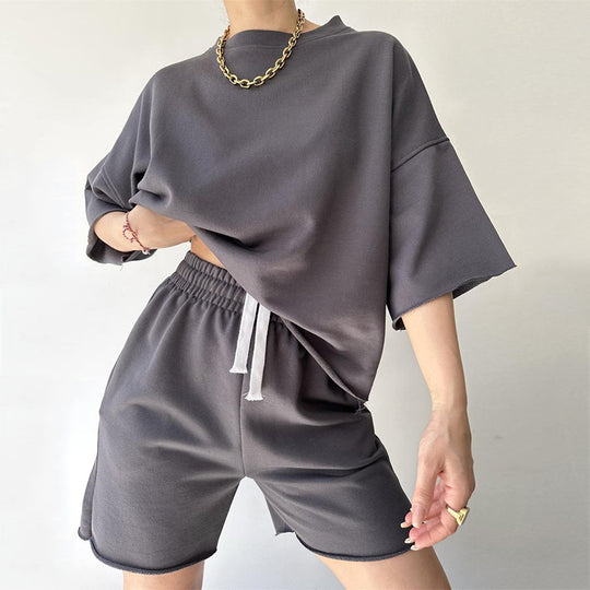 Damen lässiges Crop-Top und Shorts-Set mit weitem Schnitt R&B