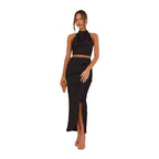Damen Maxikleid im eleganten Hochkragenstil mit seitlichem Schlitz und figurschmeichelndem Schnitt R&B