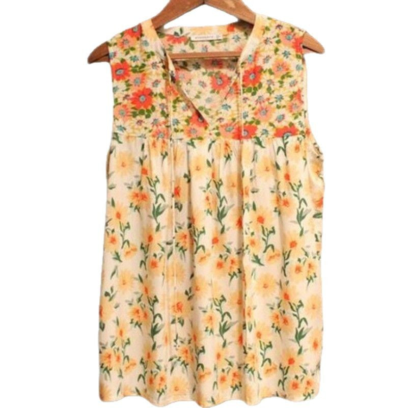 Damen luftige Sommerbluse mit floralem Muster und V-Ausschnitt R&B