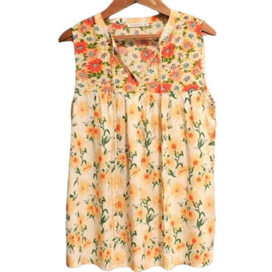Damen luftige Sommerbluse mit floralem Muster und V-Ausschnitt R&B