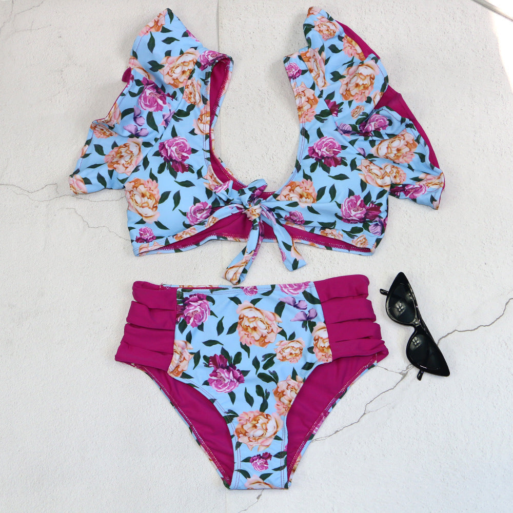 Damen Bikini-Set mit Rüschendetails und floralem Muster R&B