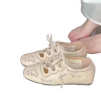 Damen Ballerina-Slipper mit dekorativer Schnürung und filigranem Spitzenmuster R&B