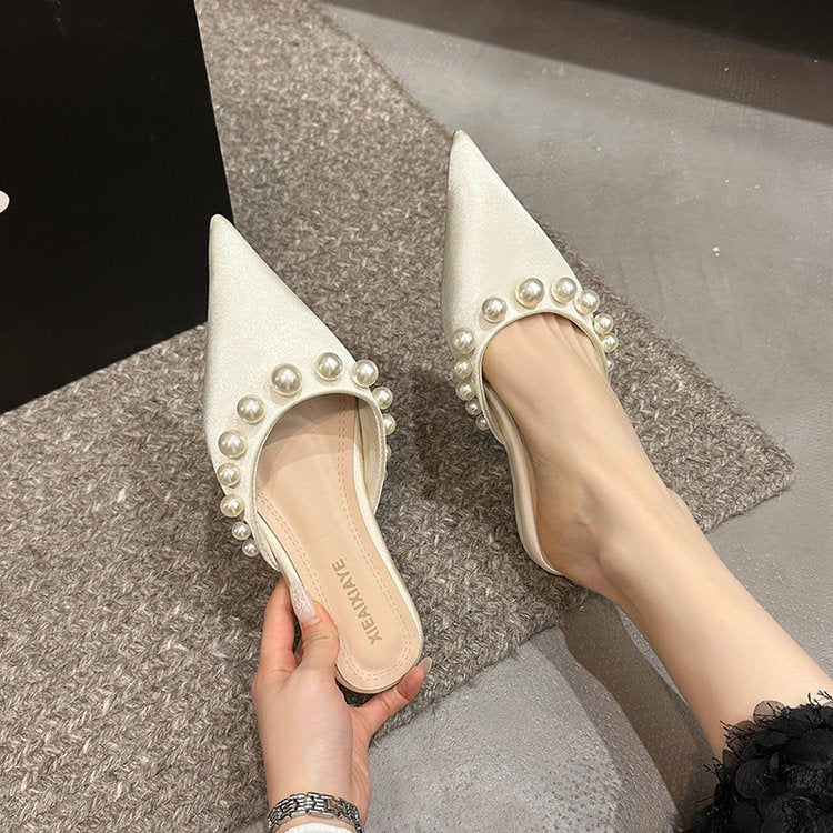 Damen Spitzen-Mules mit glänzenden Perlenverzierungen R&B