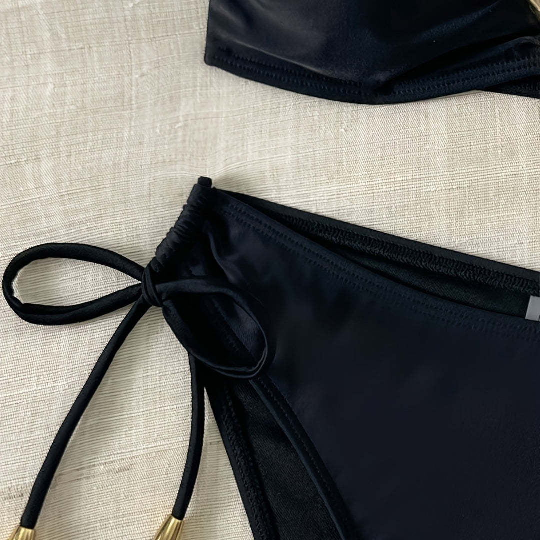 Damen Bandeau-Bikini mit eleganter goldener Schnalle R&B