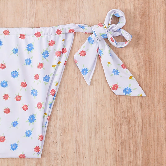 Damen Floral gemusterter Triangel-Bikini mit verspieltem Bindeband R&B