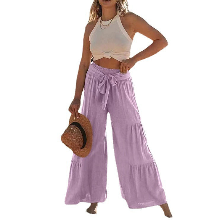 Damen Luftige Weite Hosen mit Bindegürtel R&B