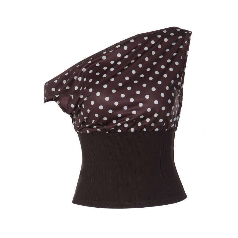 Damen Off-Shoulder Polka-Dot Top mit elastischem Bund R&B