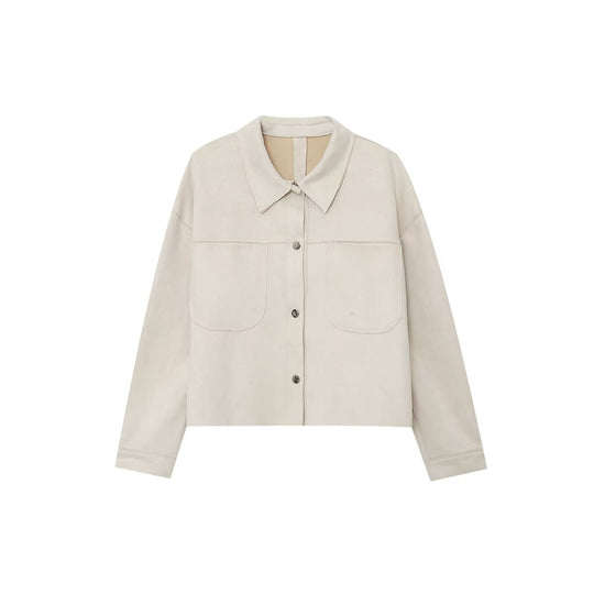 Damen modische Kunstlederjacke mit aufgesetzten Taschen R&B