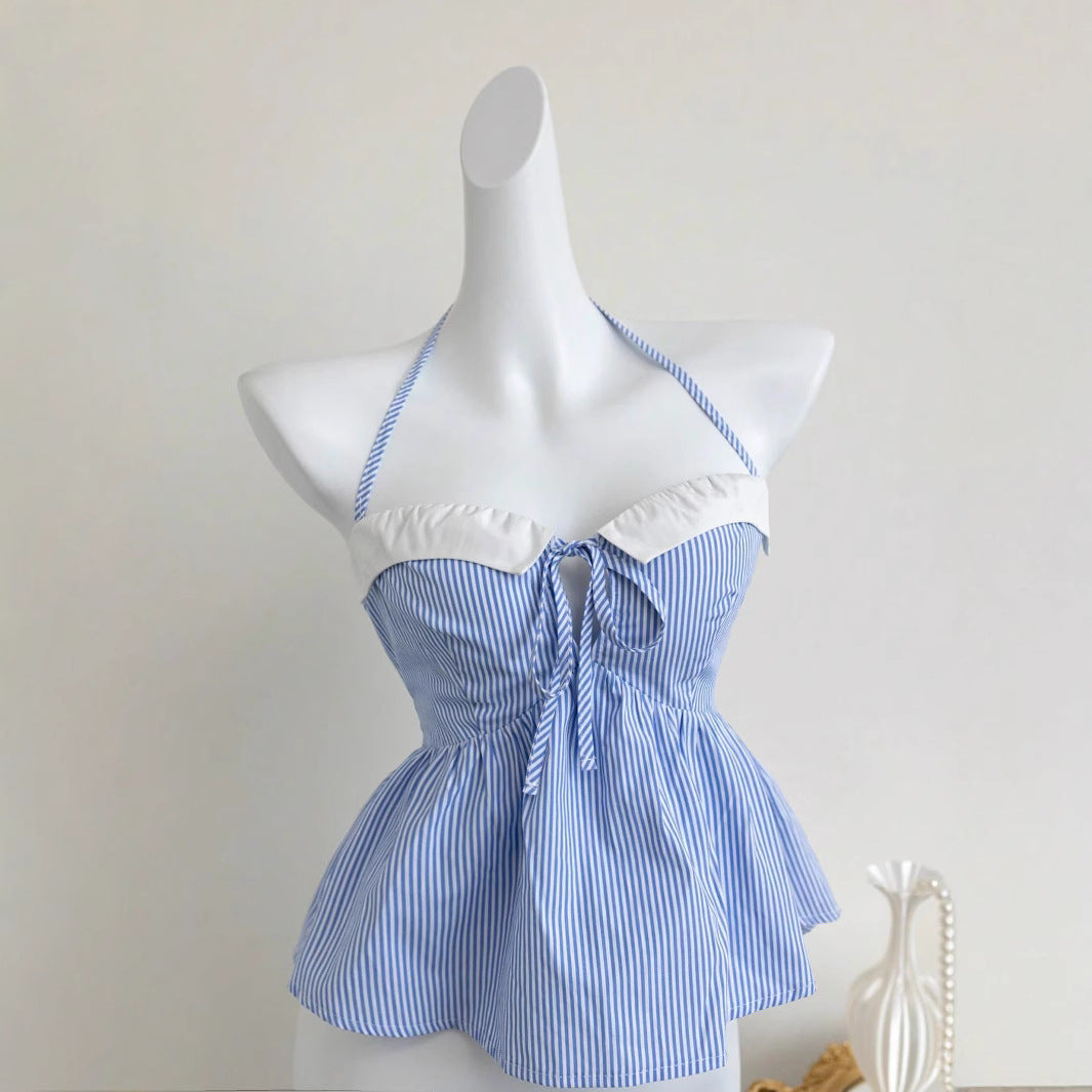 Damen verspieltes Oberteil mit gestreiftem Design und schicker Schleifenbindung R&B