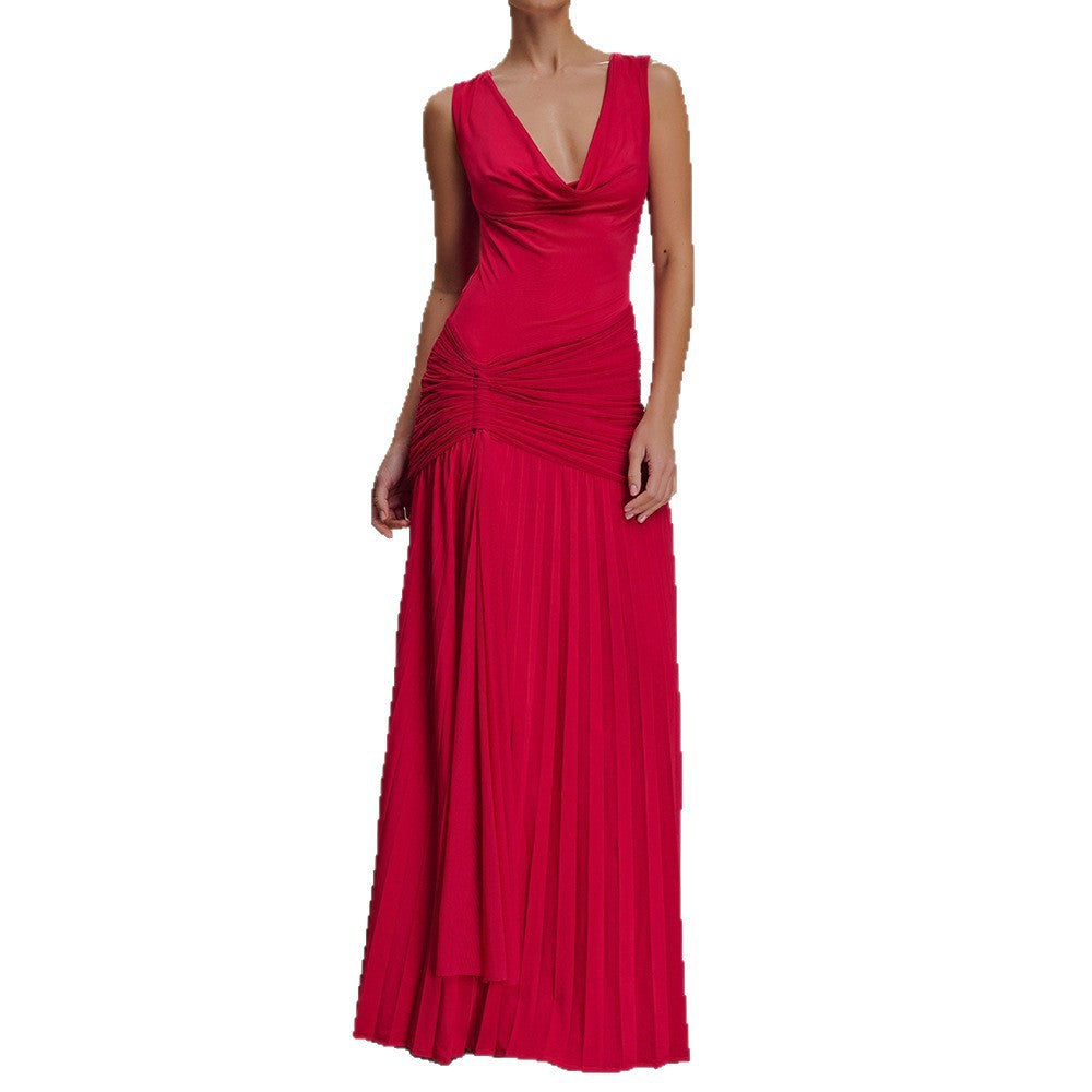 Damen Elegantes Maxikleid mit fließendem Stoff und Raffungen R&B