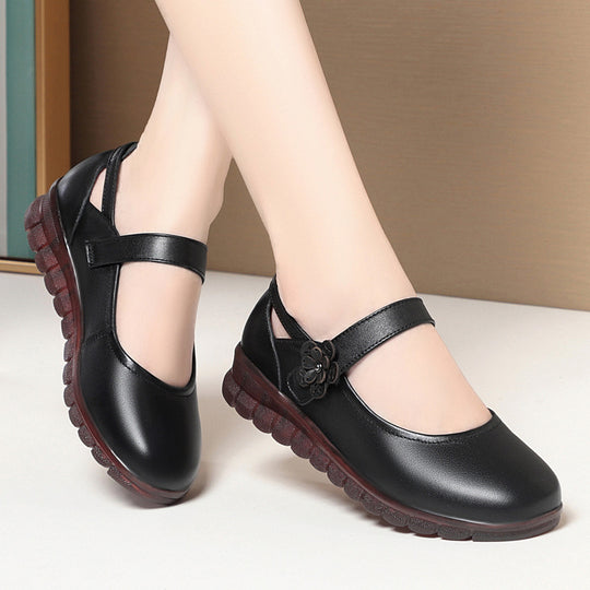 Damen Komfortable Ballerinas mit verstellbarem Riemen und dekorativem Blumenakzent R&B