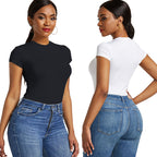 Damen figurbetonter Kurzarm-Bodysuit R&B