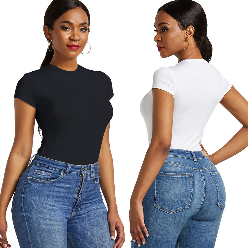 Damen figurbetonter Kurzarm-Bodysuit R&B