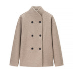 Damen Oversized Wolljacke mit doppelter Knopfleiste und modernem Stehkragen R&B