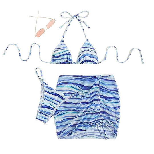Damen Triangel-Bikini-Set mit verstellbarem Wickelrock R&B