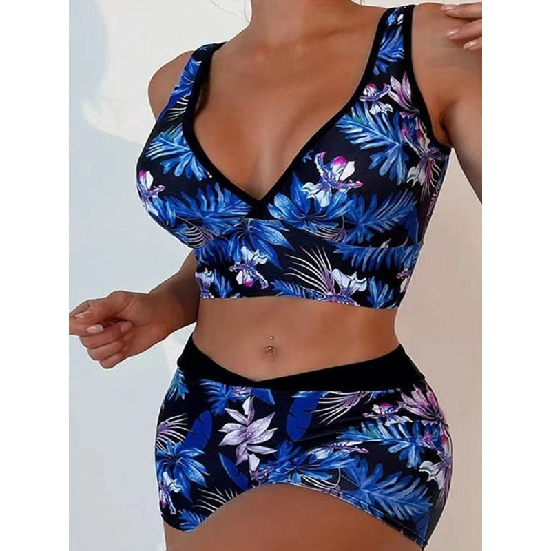 Damen Sport-Bikini-Set mit hoch geschnittenem Oberteil und bequemem Shorts R&B