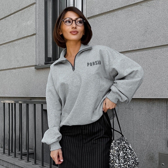 Damen Oversized Sweatshirt mit Stehkragen und gesticktem Logo R&B
