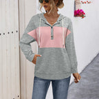 Damen Kapuzenpullover mit modischem Farbblock und Knopfleiste R&B