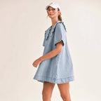 Damen Denim Kleid mit verspieltem Rüschenkragen R&B