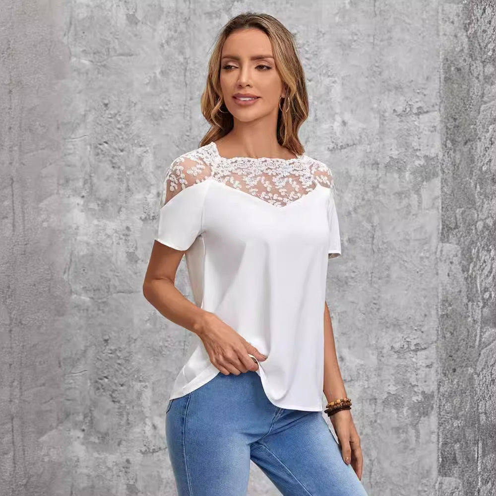 Damen elegantes Oberteil mit modernem Spitzendetail R&B