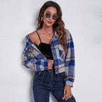 Damen Karierte Short-Jacke mit zwei aufgesetzten Taschen und Knopfdetails R&B