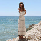 Damen gehäkeltes Strandkleid mit zarten Mustern und fransigen Details R&B