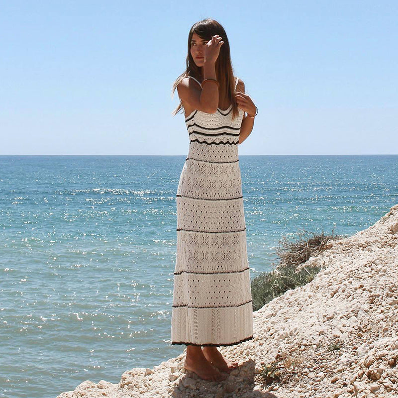 Damen gehäkeltes Strandkleid mit zarten Mustern und fransigen Details R&B