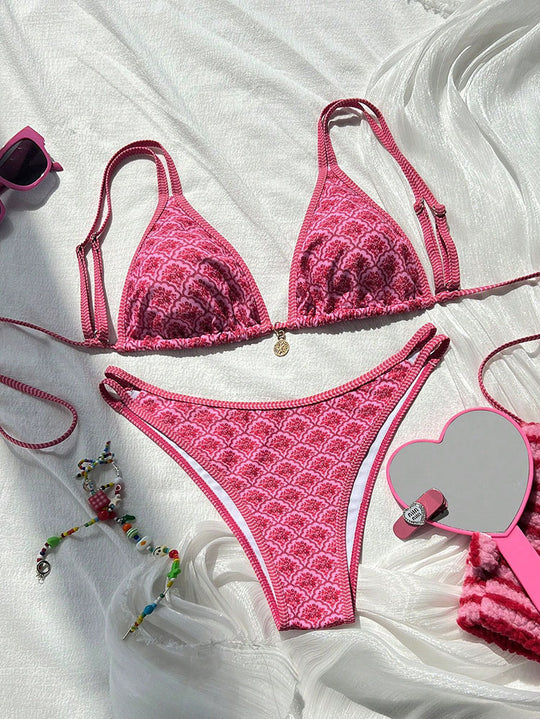 Damen Triangel-Bikini mit raffiniertem Muster R&B