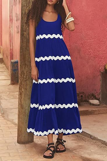 Damen Maxikleid mit Wellenmuster und weitem Schnitt R&B