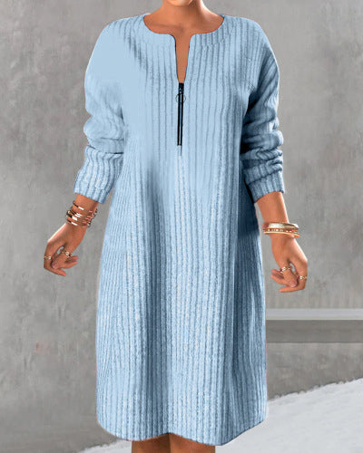 Damen Kleid mit Reißverschluss und strukturiertem Design Heidi-Mode