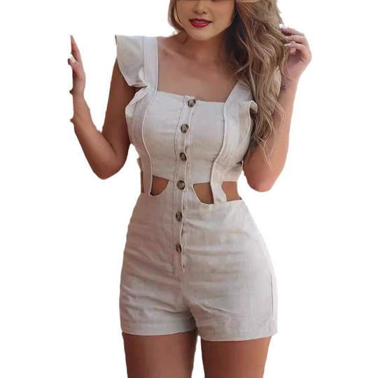 Damen Jumpsuit mit voluminösen Rüschendetails und geschmackvollen Cut-Outs R&B