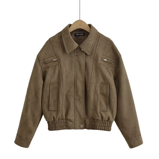 Damen Kunstleder Blousonjacke mit praktischen Taschen und elastischem Saum R&B